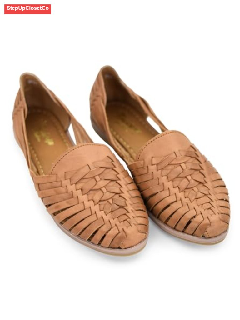 Handmade Leather Huarache Sandals Woven Slip-On Flats Cushioned Insole